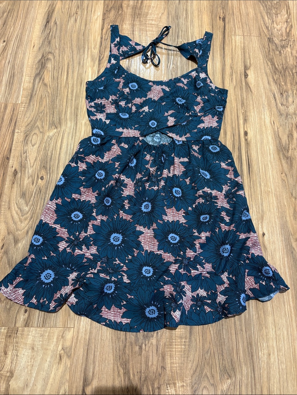 Navy Floral Tie-Back Sundress - with small cut out